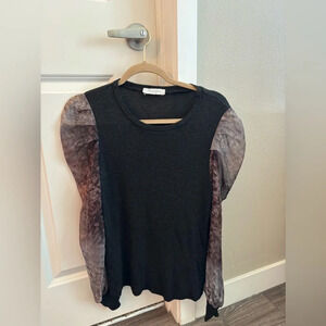 Lola & Sophie New York Women’s Black Purple Chiffon Long Sleeve Top Size S